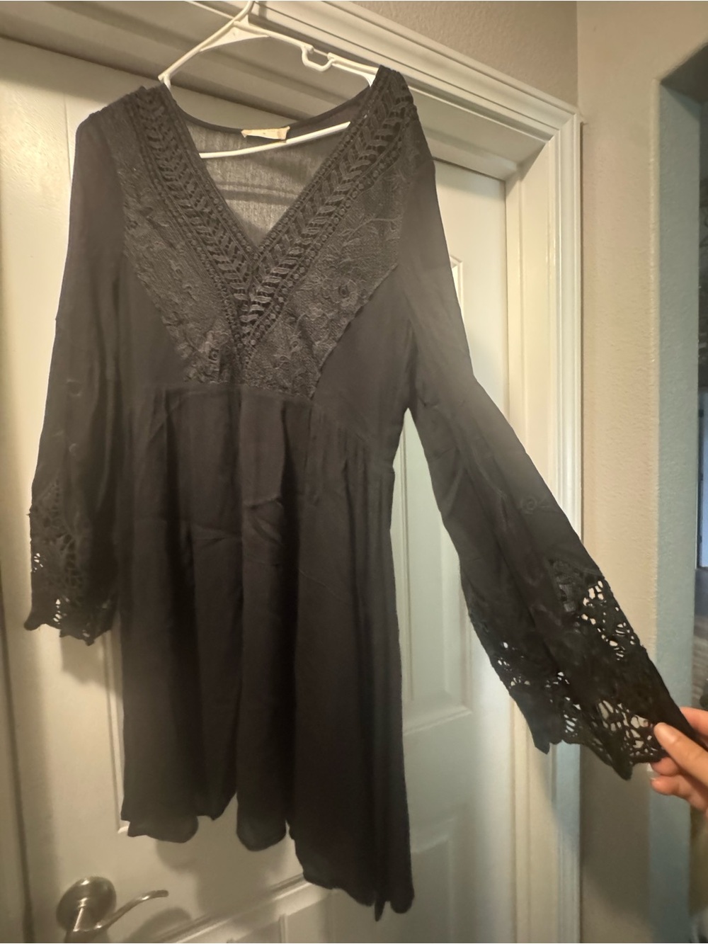 Altar'd State Black Lace V-Neck Bell Sleeve Dress